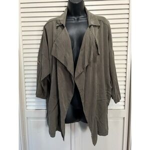 Lulus Olive Green Open Cardigan Soft Denim 3/4 Tab Sleeve Size XS Oversized